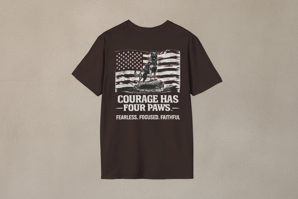 Courage Has Four Paws T-Shirt — American Flag K9 Tribute