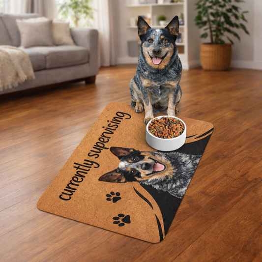 Currently Supervising Dog Feeding Mat Non-Slip Pet Food Mat