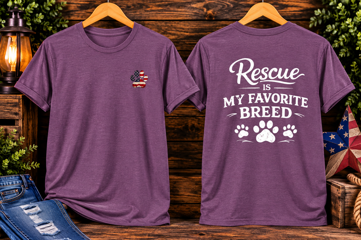 Rescue Is My Favorite Breed T-Shirt Rescue Dog Paw Tee