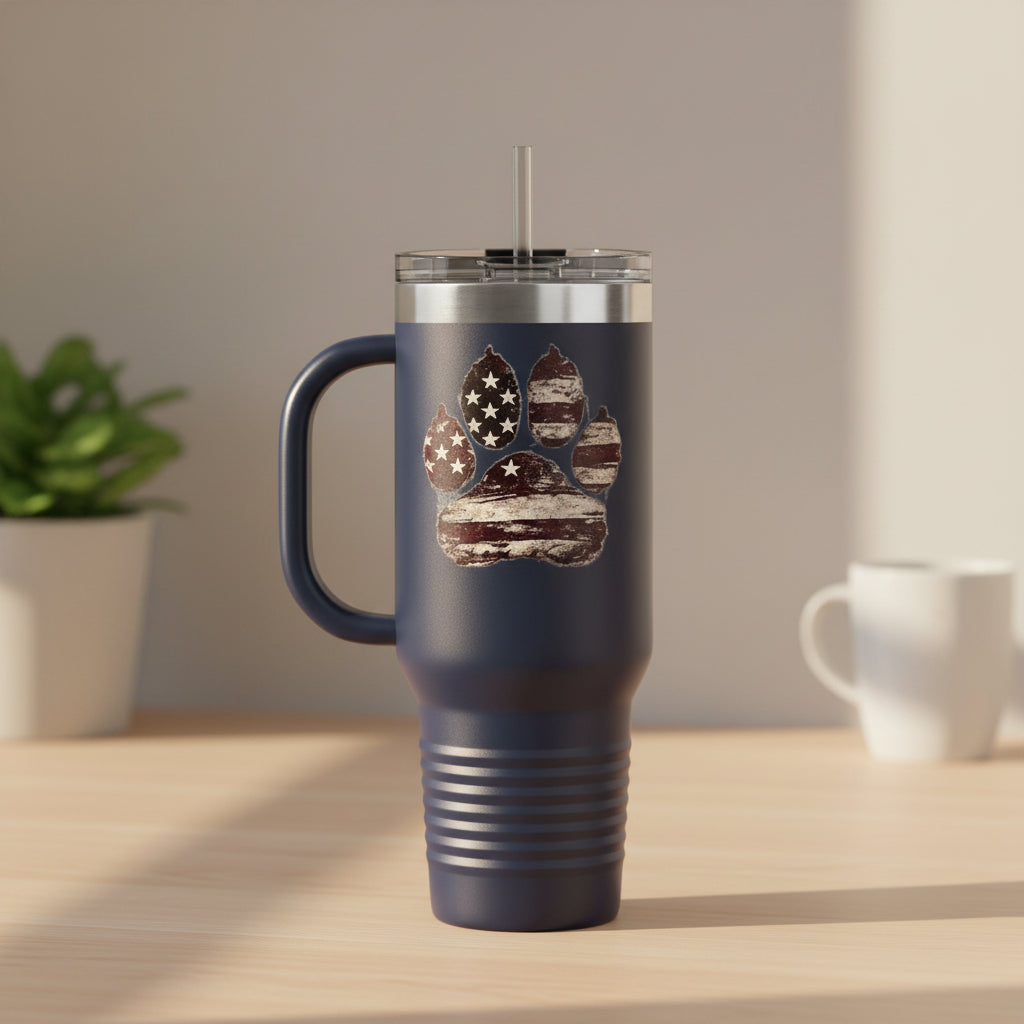 40oz Insulated Travel Mug — K9 Police Dog with American Flag