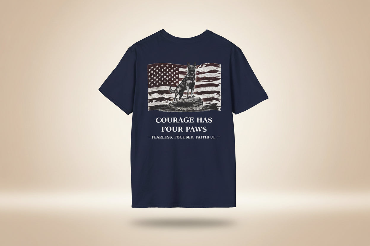 Courage Has Four Paws T-Shirt — American Flag K9 Tribute