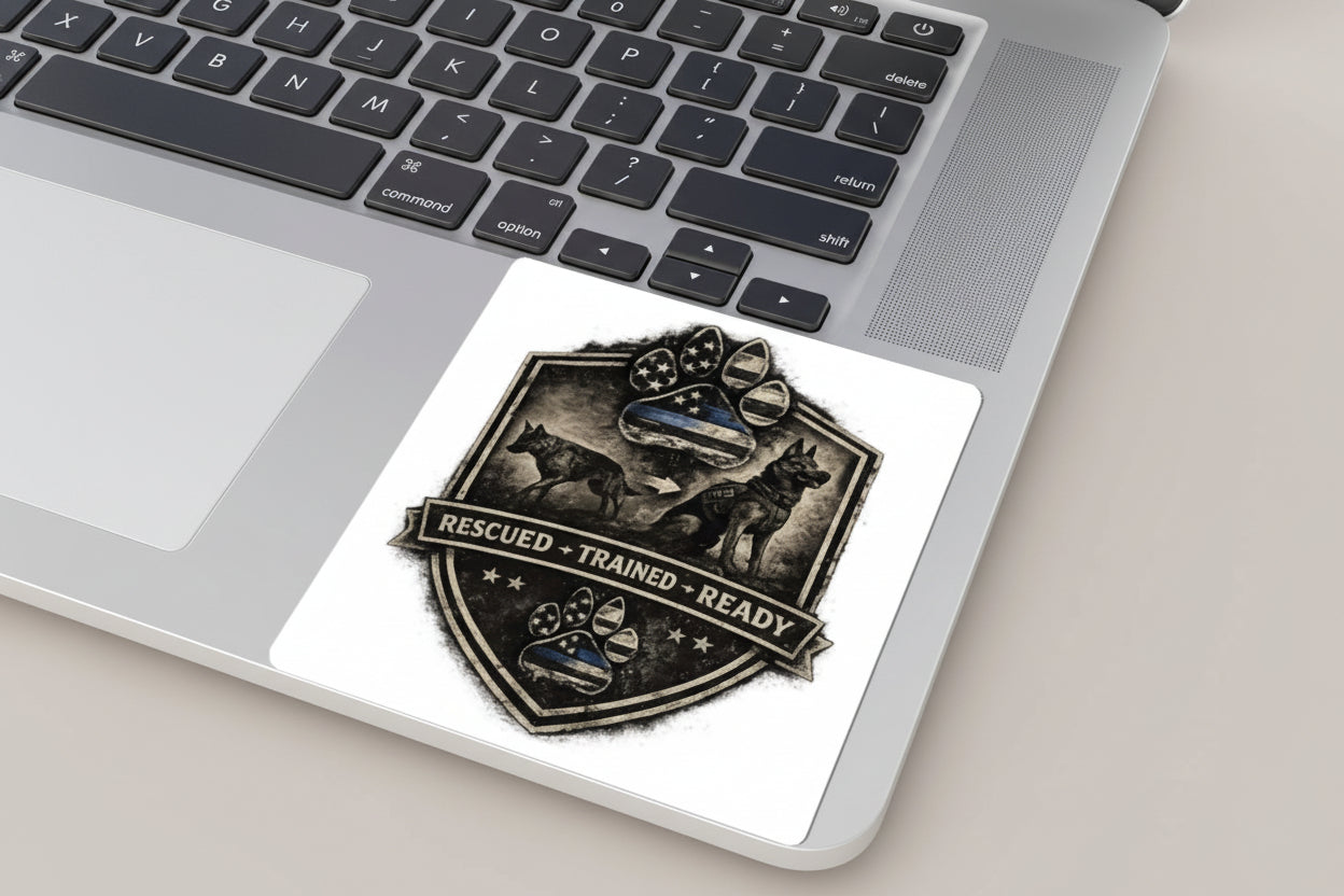 K9 Rescue & Training Sticker — "Rescued • Trained • Ready" Badge