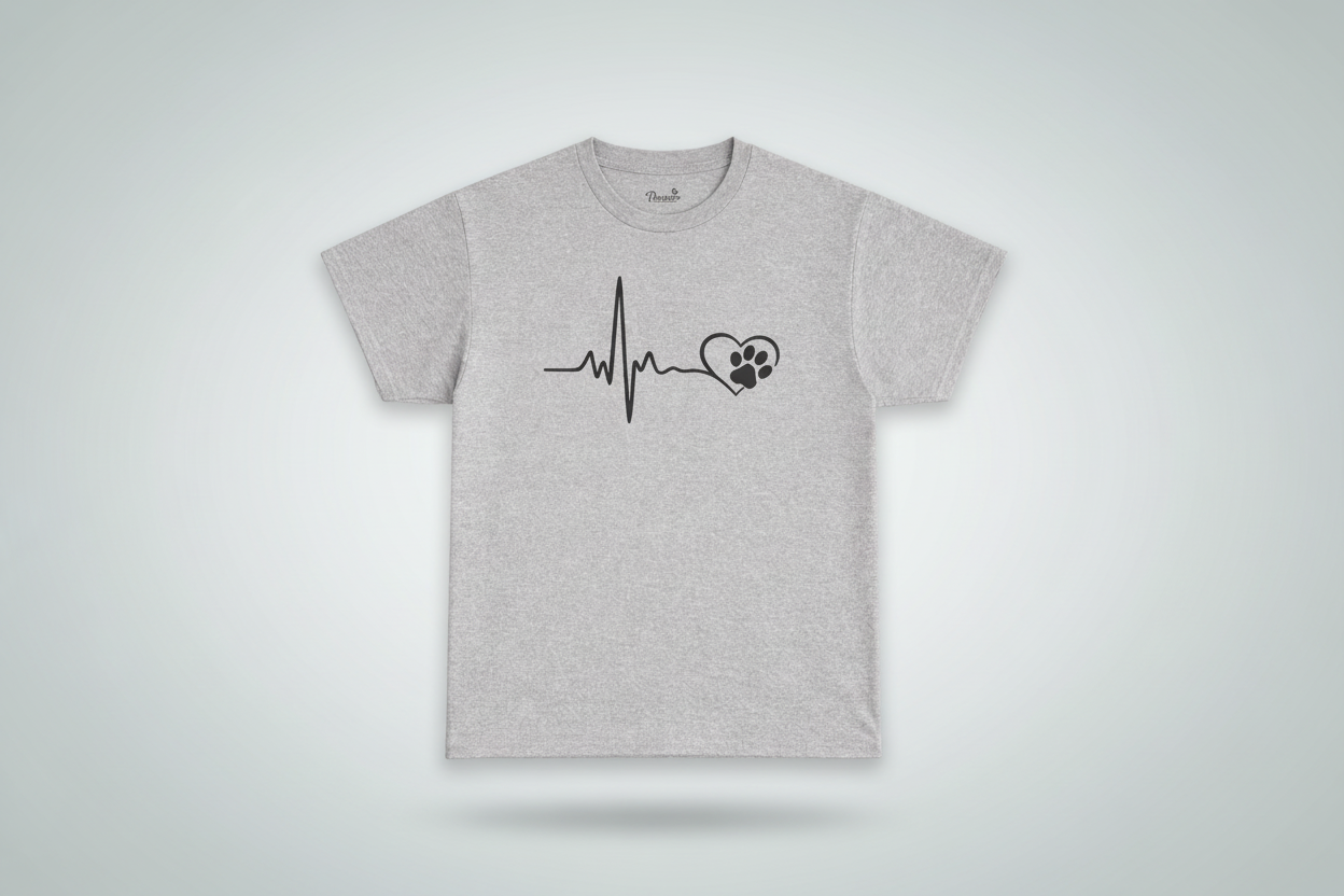 Pet Paw Heartbeat T-Shirt — Dog Lover Paw Print Tee