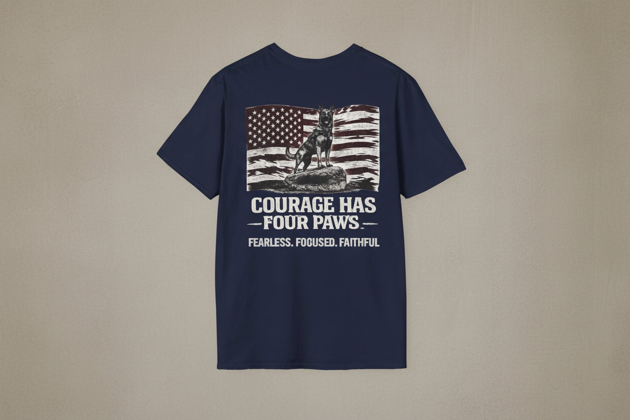 Courage Has Four Paws T-Shirt — American Flag K9 Tribute