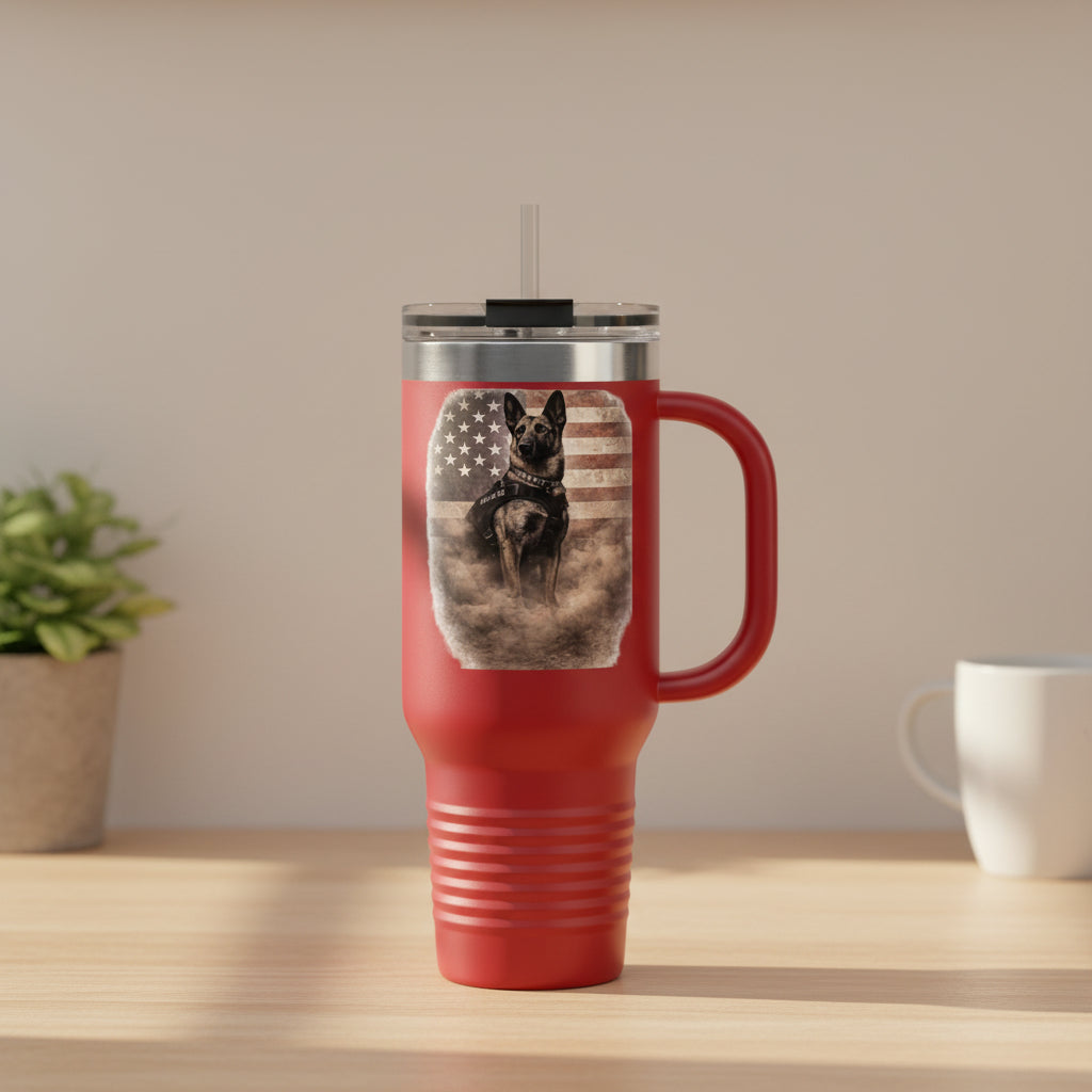40oz Insulated Travel Mug — K9 Police Dog with American Flag