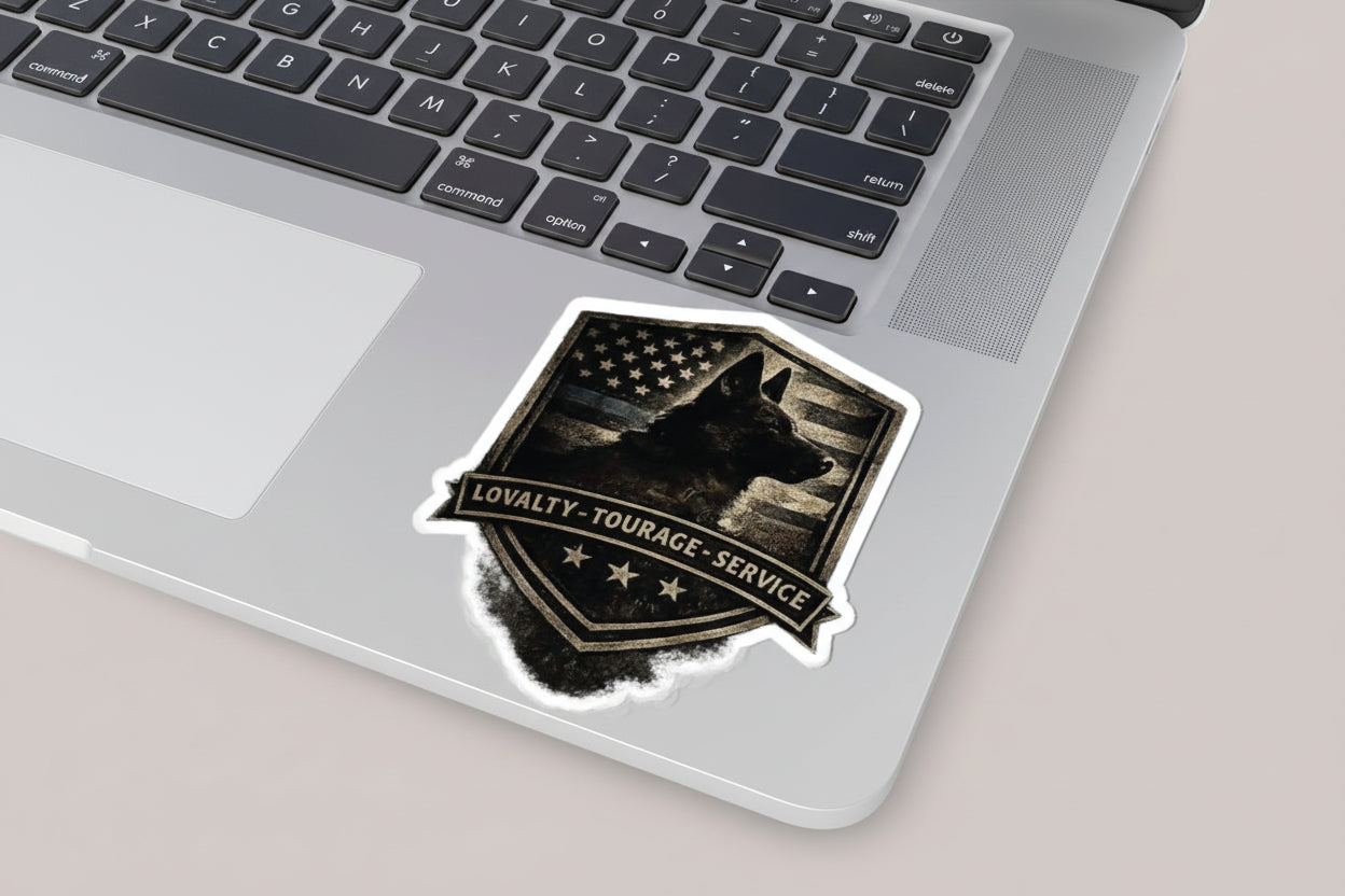 K9 Tribute Sticker — 'Loyalty • Courage • Service' Police Dog Badge Kiss-Cut