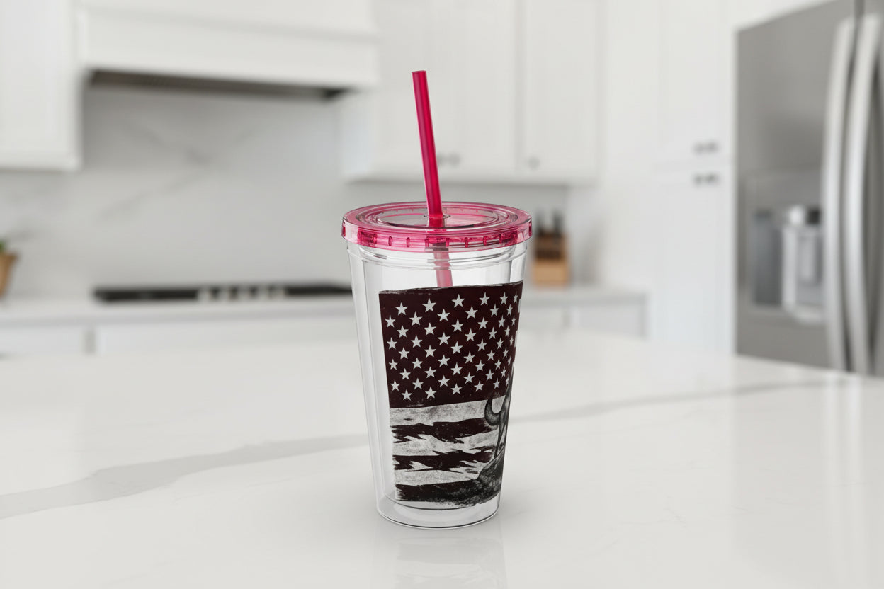 American Flag K9 Tumbler 16oz Insulated Straw Cup