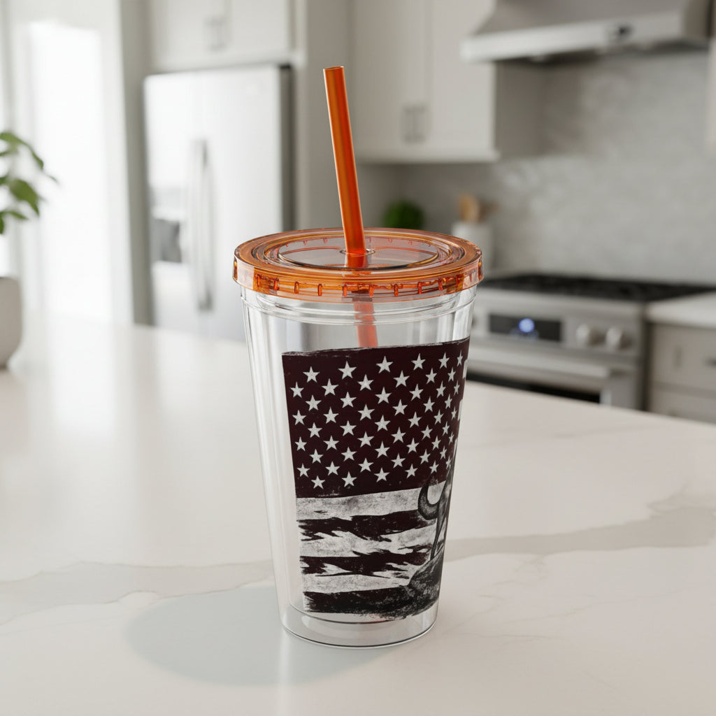 American Flag K9 Tumbler 16oz Insulated Straw Cup