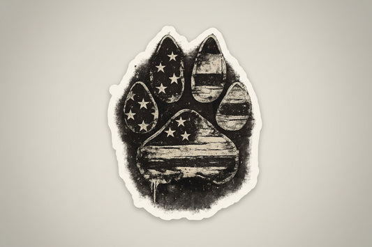 American Flag Paw Print Sticker — Distressed Patriotic Kiss-Cut Sticker