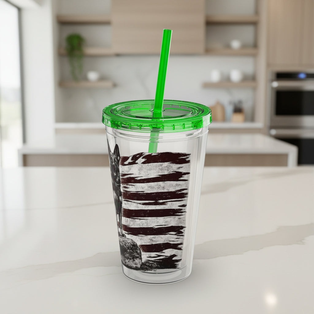 American Flag K9 Tumbler 16oz Insulated Straw Cup