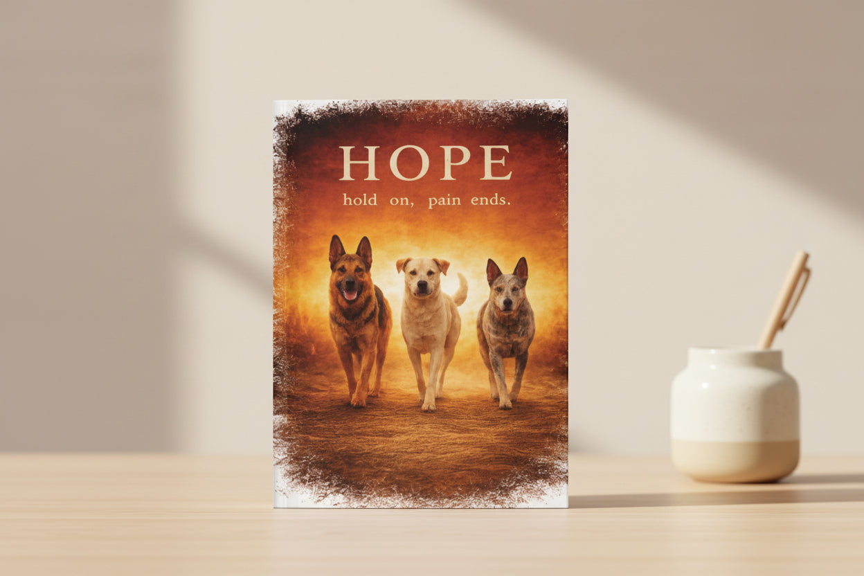 Hope Dog Rescue Hardcover Journal — “HOPE hold on, pain ends.”