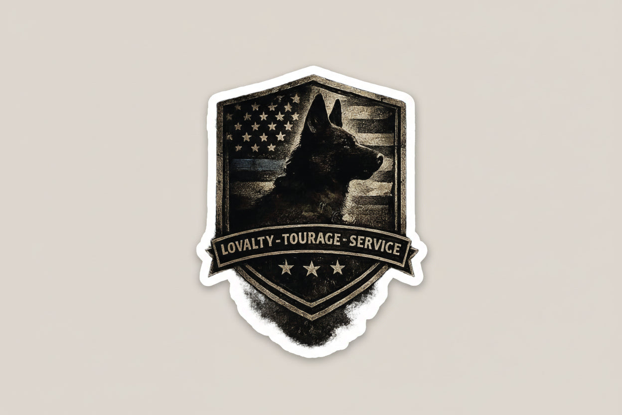 K9 Tribute Sticker — 'Loyalty • Courage • Service' Police Dog Badge Kiss-Cut
