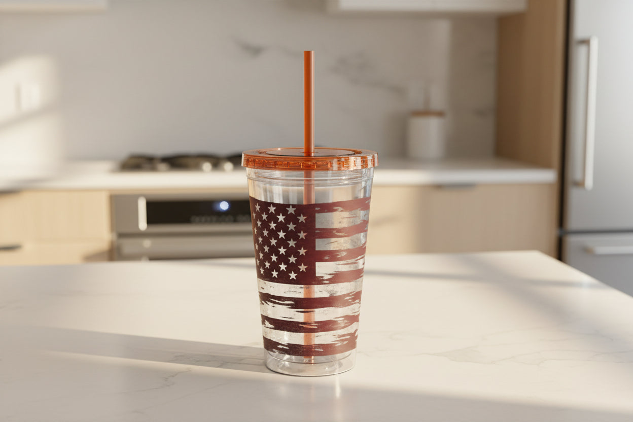 American Flag K9 Tumbler 16oz Insulated Straw Cup