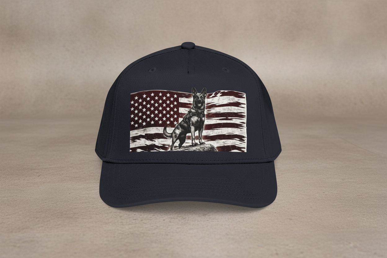 Baseball Cap American Flag with Howling Wolf Vintage Graphic