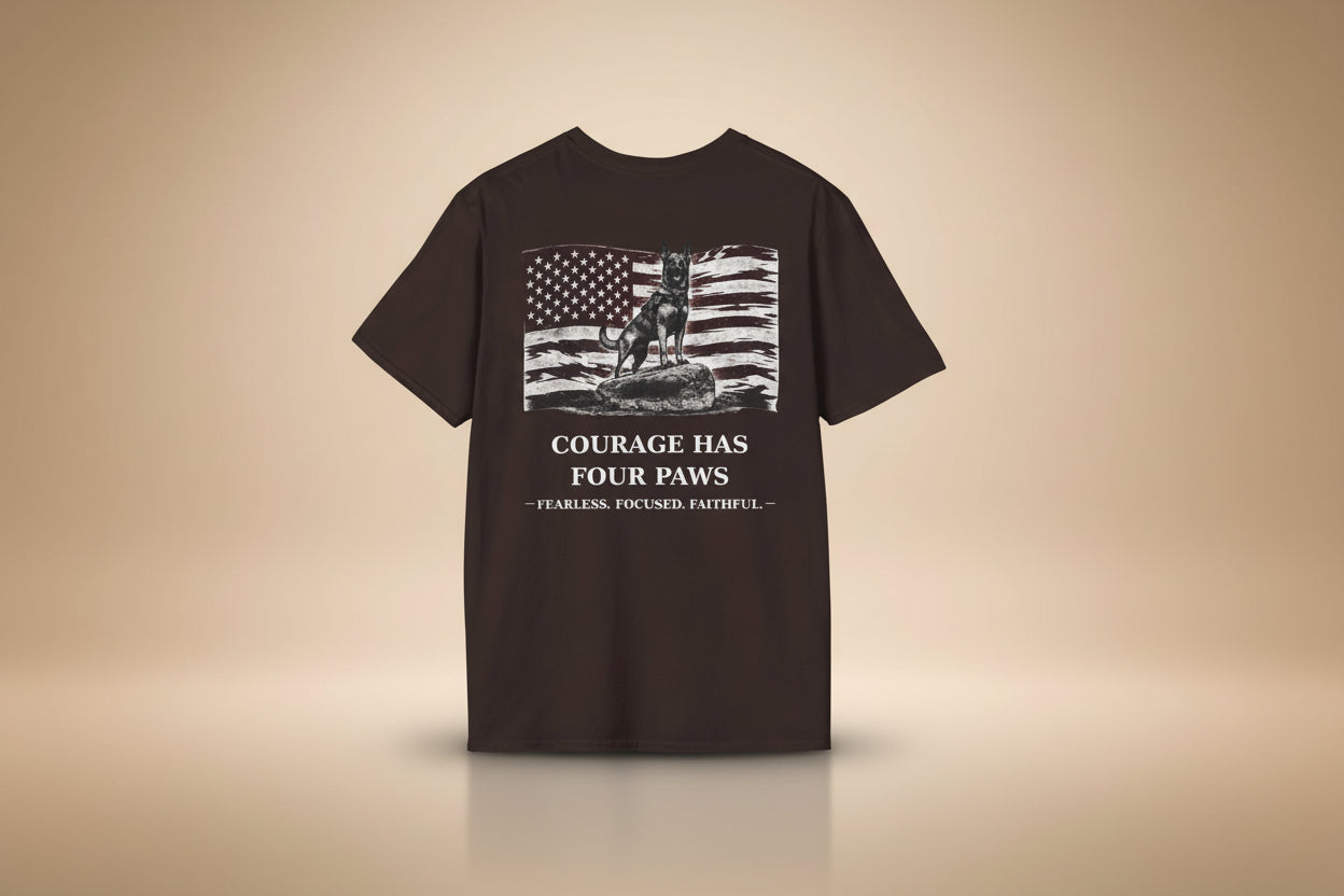 Courage Has Four Paws T-Shirt — American Flag K9 Tribute