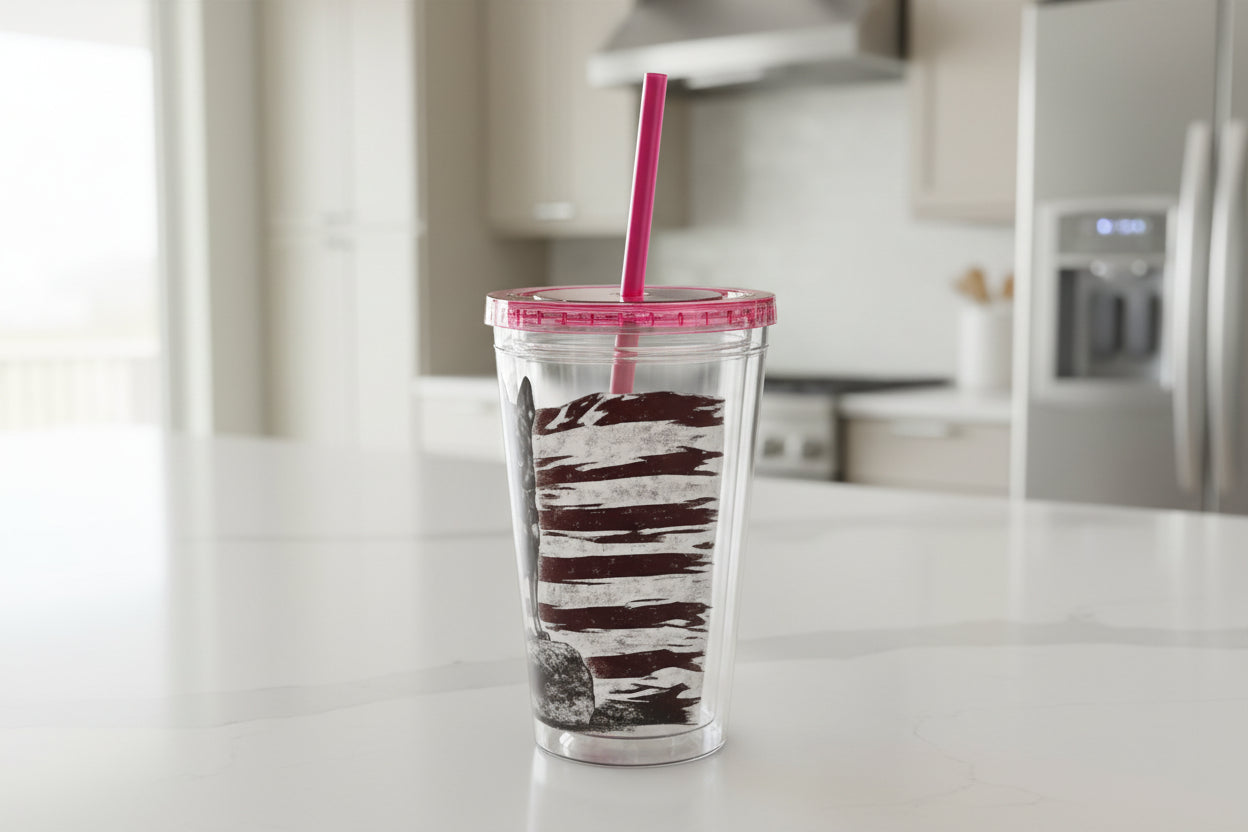 American Flag K9 Tumbler 16oz Insulated Straw Cup