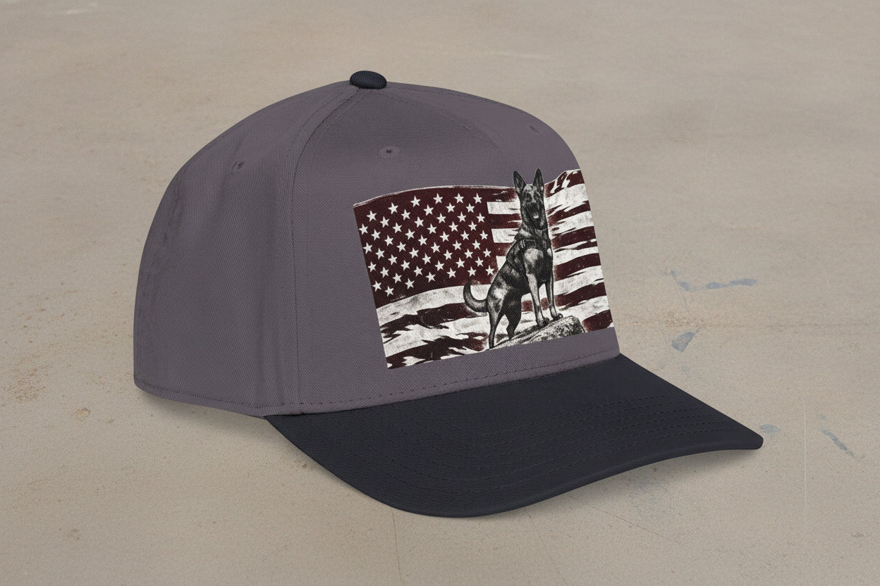 Baseball Cap American Flag with Howling Wolf Vintage Graphic