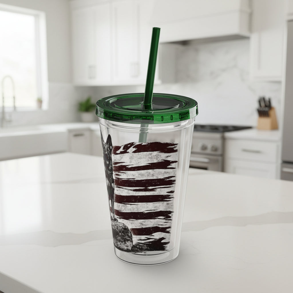 American Flag K9 Tumbler 16oz Insulated Straw Cup
