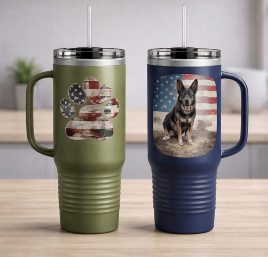 40oz Insulated Travel Mug — K9 Police Dog with American Flag