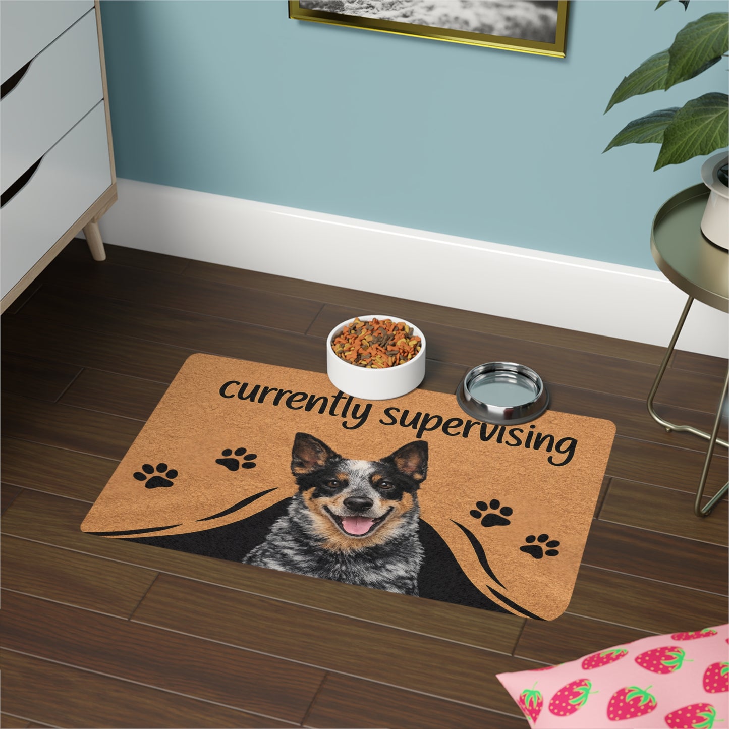 Currently Supervising Dog Feeding Mat Non-Slip Pet Food Mat