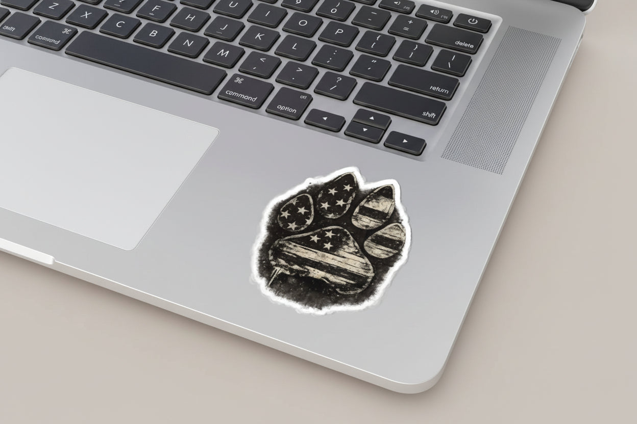 American Flag Paw Print Sticker — Distressed Patriotic Kiss-Cut Sticker