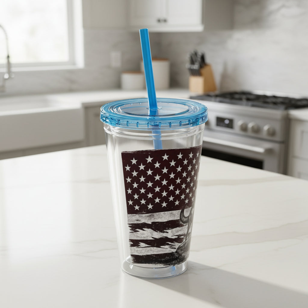 American Flag K9 Tumbler 16oz Insulated Straw Cup