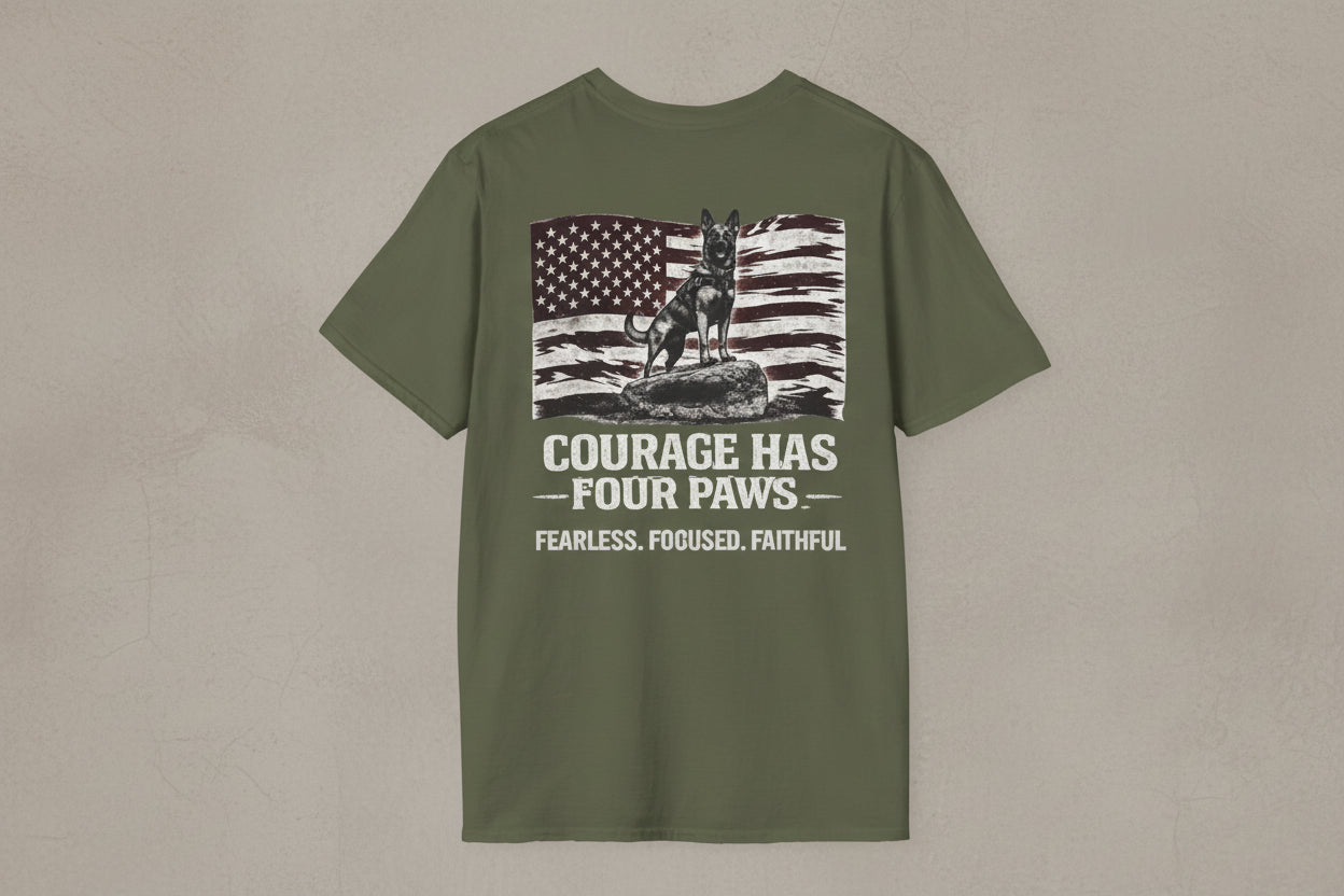 Courage Has Four Paws T-Shirt — American Flag K9 Tribute