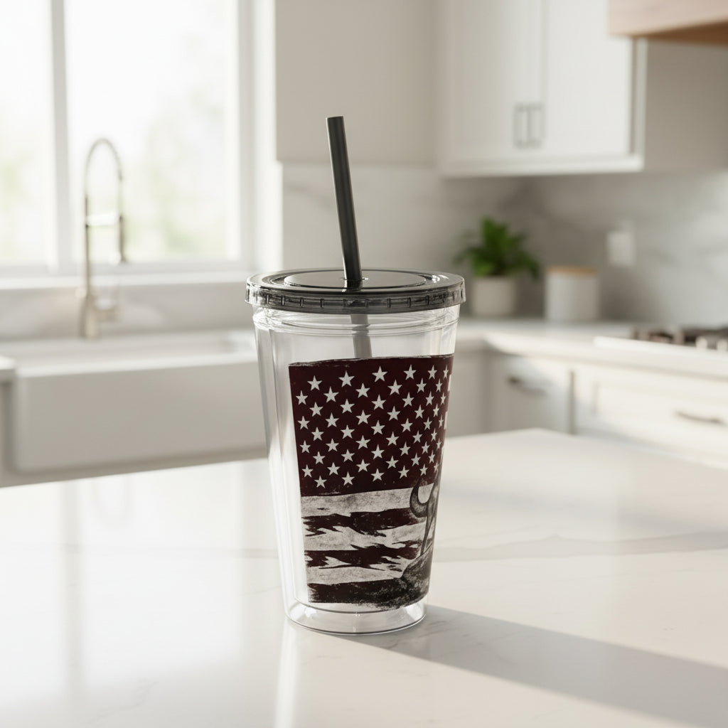 American Flag K9 Tumbler 16oz Insulated Straw Cup