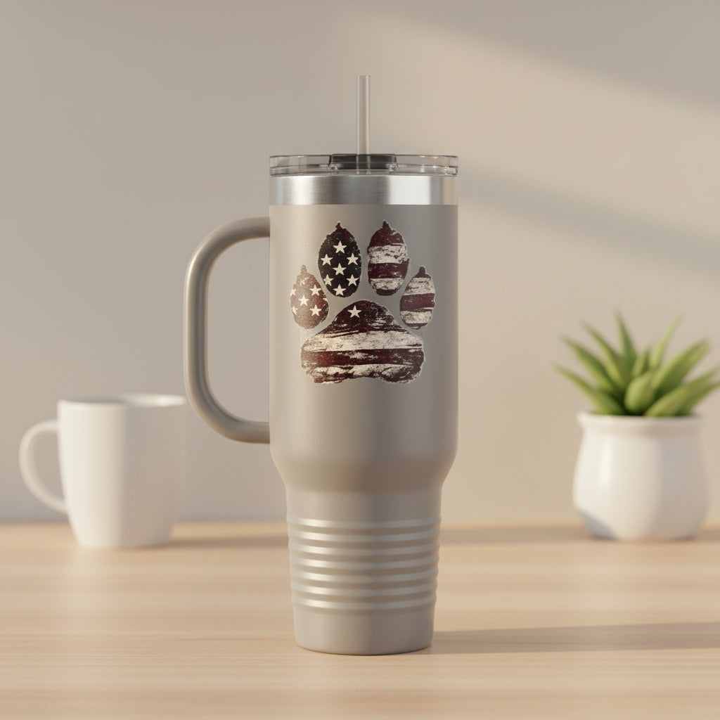 40oz Insulated Travel Mug — K9 Police Dog with American Flag