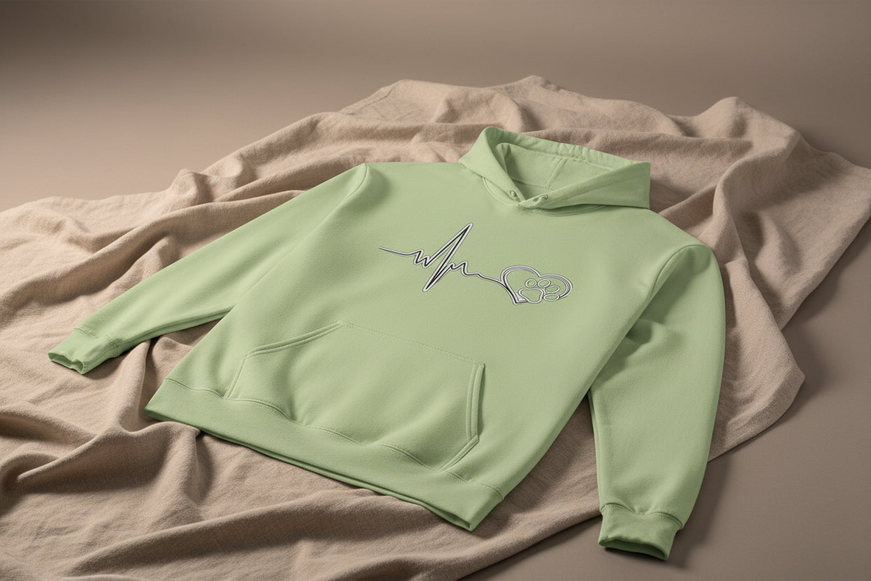 Heartbeat Paw Print Hoodie Dog Lover Heartbeat Pullover