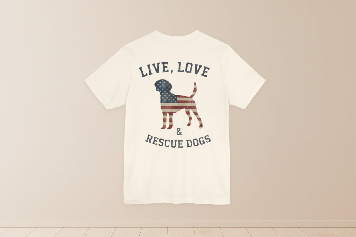 Rescue Dogs Tee "Live, Love & Rescue Dogs" Patriotic Dog Lover T-Shirt