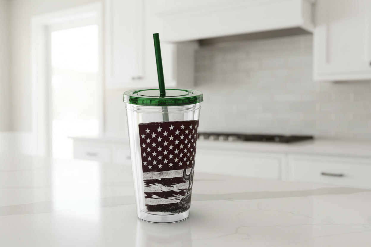 American Flag K9 Tumbler 16oz Insulated Straw Cup
