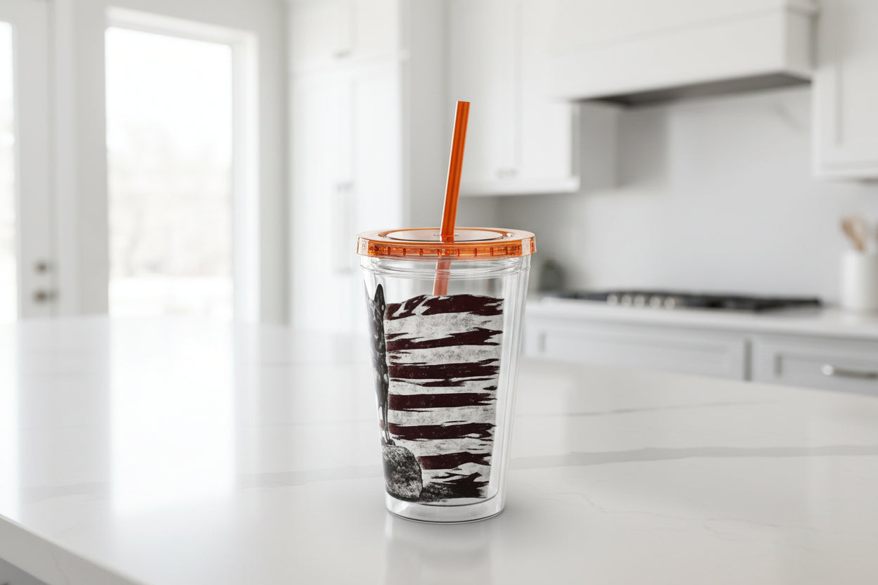 American Flag K9 Tumbler 16oz Insulated Straw Cup