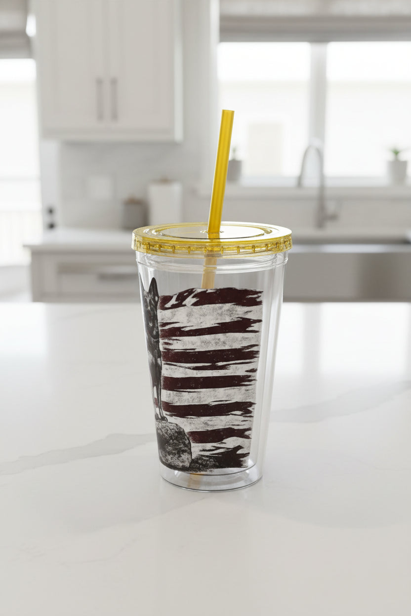 American Flag K9 Tumbler 16oz Insulated Straw Cup