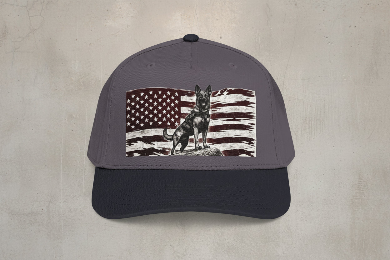 Baseball Cap American Flag with Howling Wolf Vintage Graphic