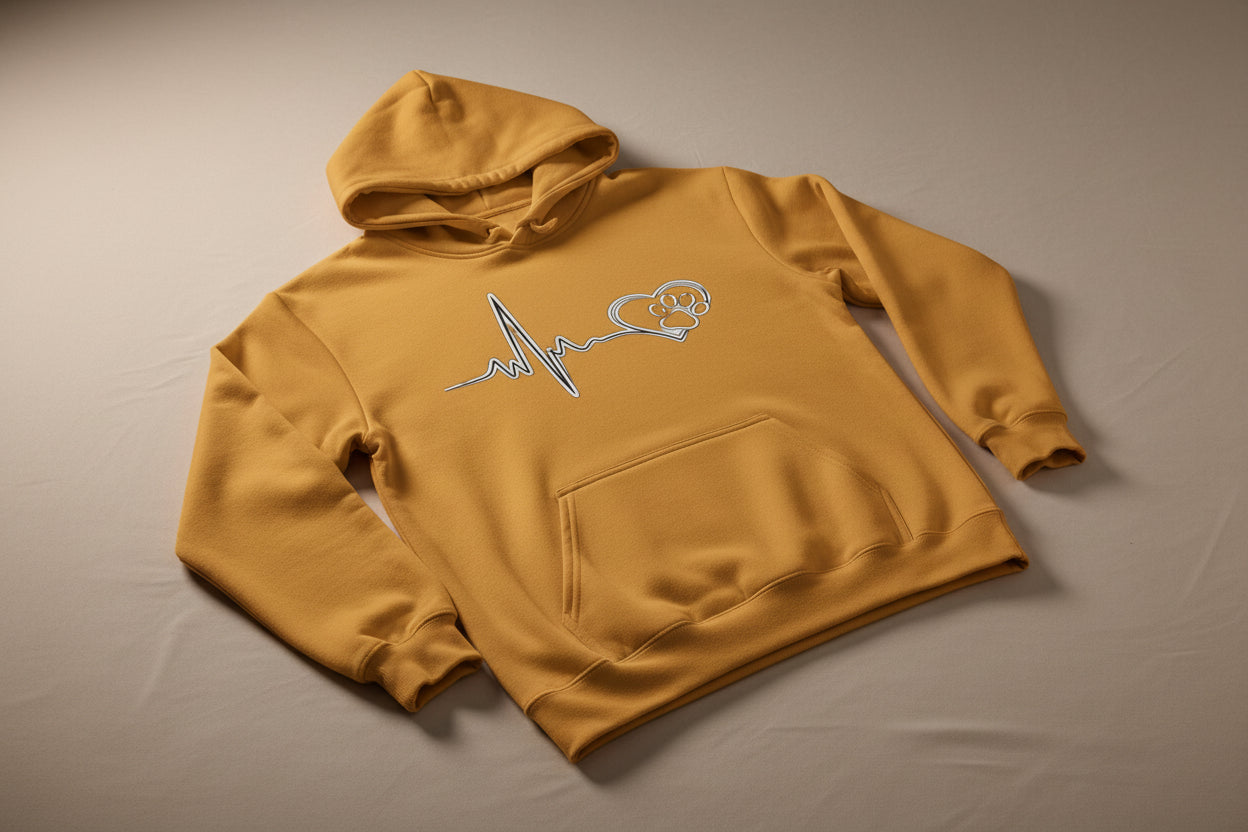 Heartbeat Paw Print Hoodie Dog Lover Heartbeat Pullover