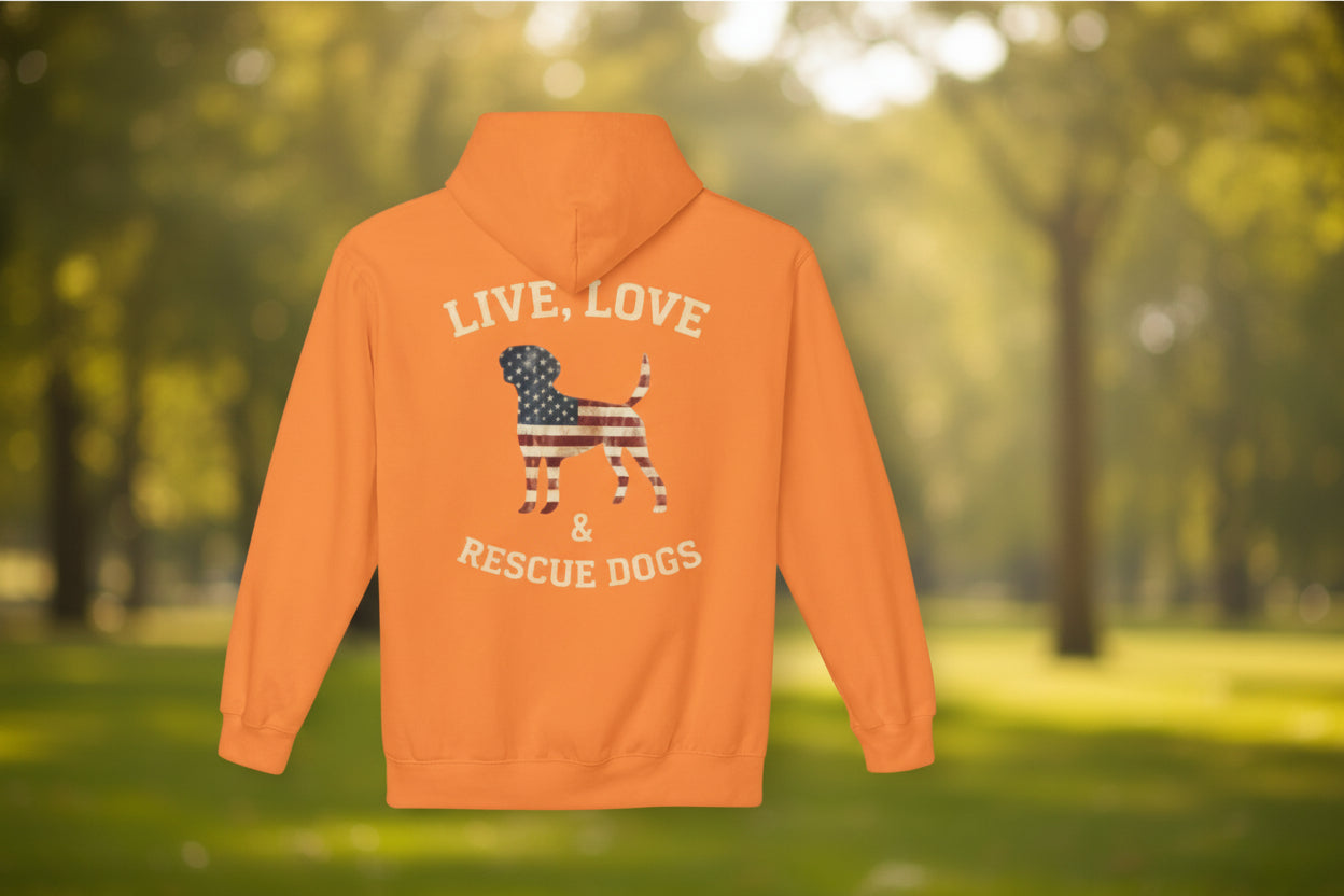 Rescue Dogs American Flag Hoodie "Live, Love & Rescue Dogs" Paw-Lover Pullover