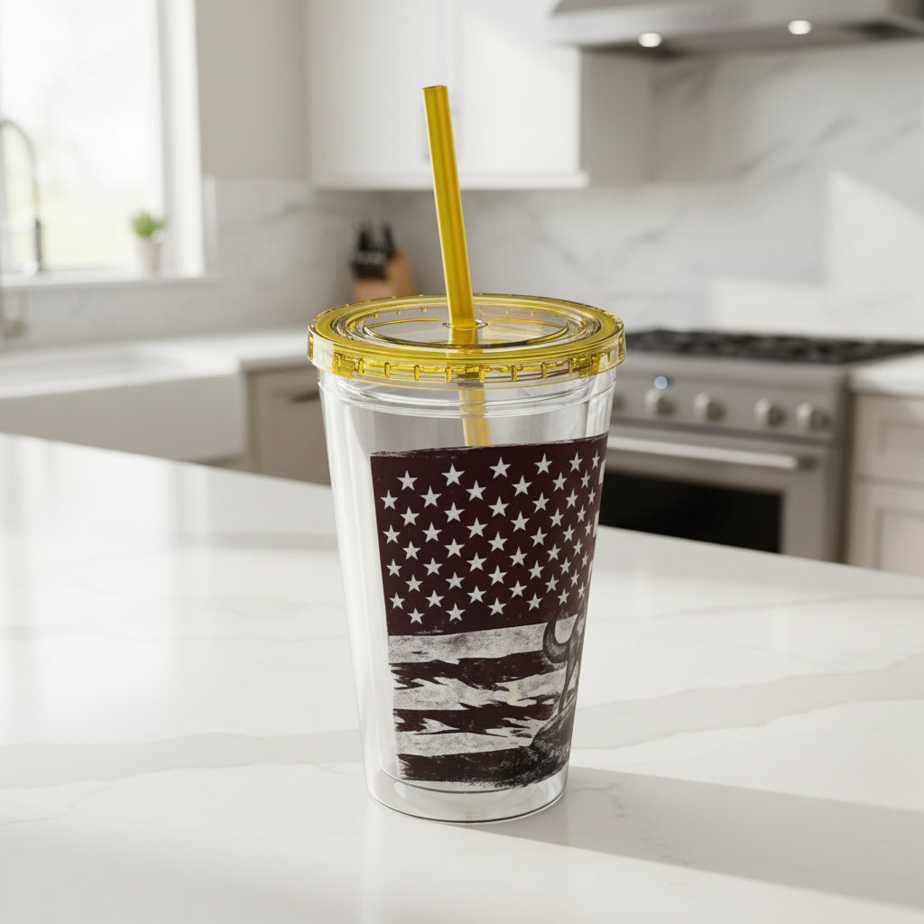American Flag K9 Tumbler 16oz Insulated Straw Cup