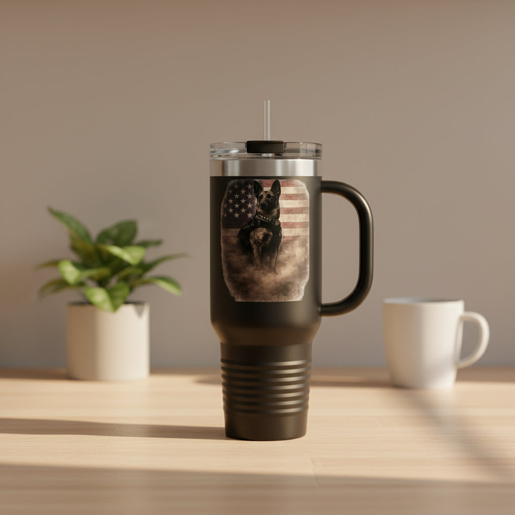 40oz Insulated Travel Mug — K9 Police Dog with American Flag