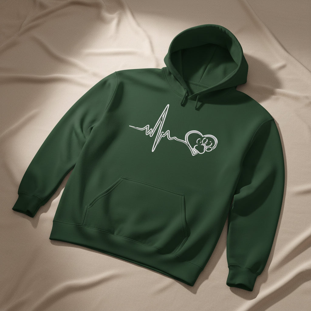 Heartbeat Paw Print Hoodie Dog Lover Heartbeat Pullover