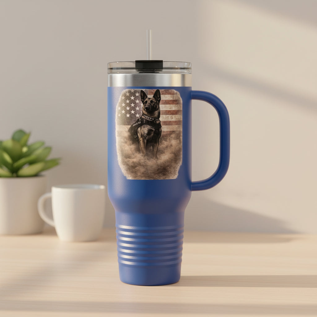 40oz Insulated Travel Mug — K9 Police Dog with American Flag
