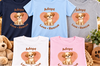 Kids “Adopt Love Rescue” Puppy T-Shirt – Cute Rescue Dog Graphic Tee
