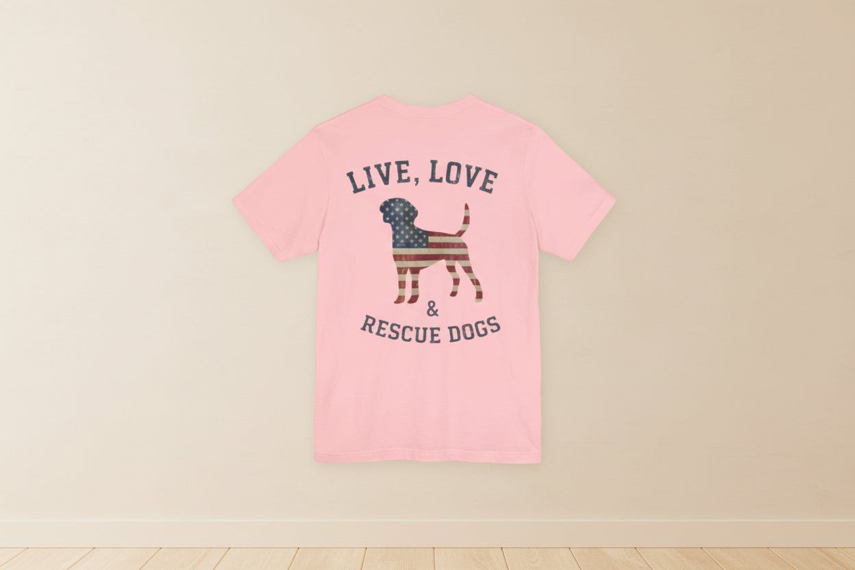 Rescue Dogs Tee "Live, Love & Rescue Dogs" Patriotic Dog Lover T-Shirt