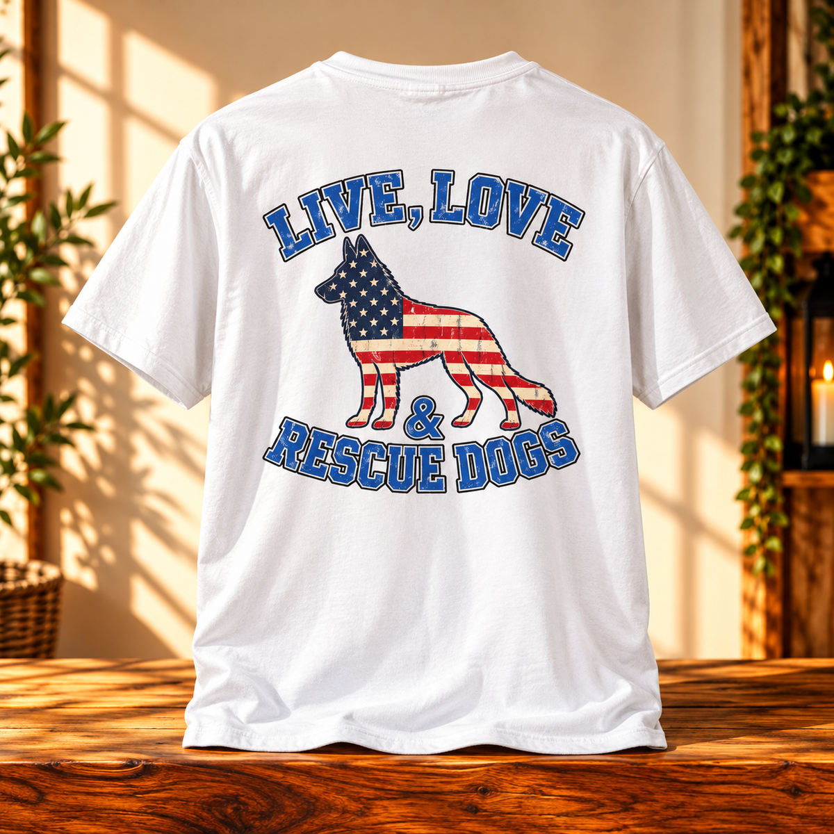 Live Love Rescue Dogs Patriotic T-Shirt | Dog Rescue Lover Tee