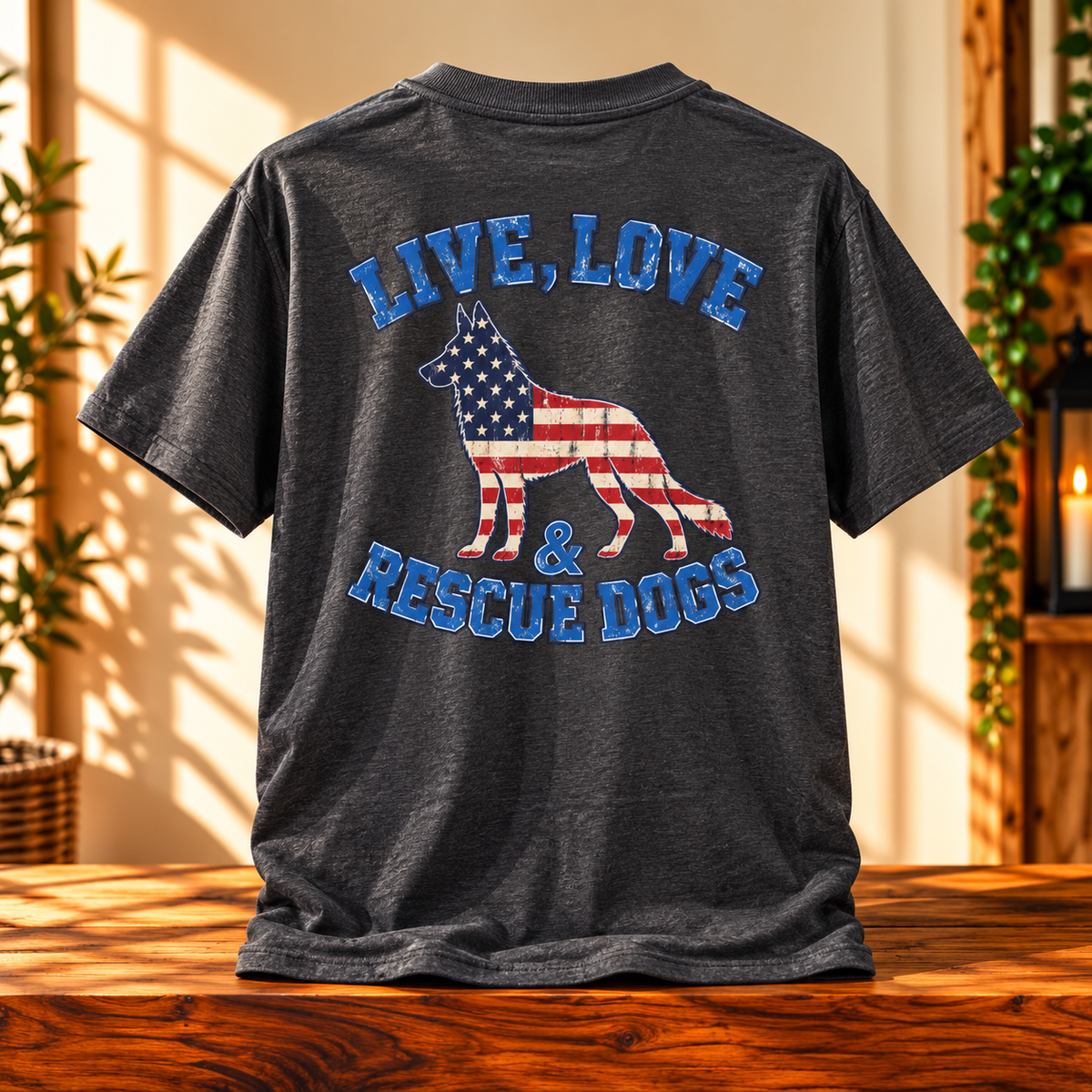 Live Love Rescue Dogs Patriotic T-Shirt | Dog Rescue Lover Tee