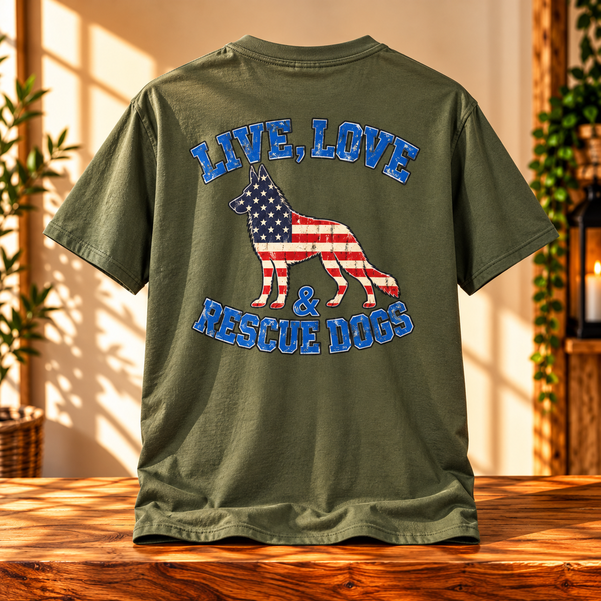 Live Love Rescue Dogs Patriotic T-Shirt | Dog Rescue Lover Tee