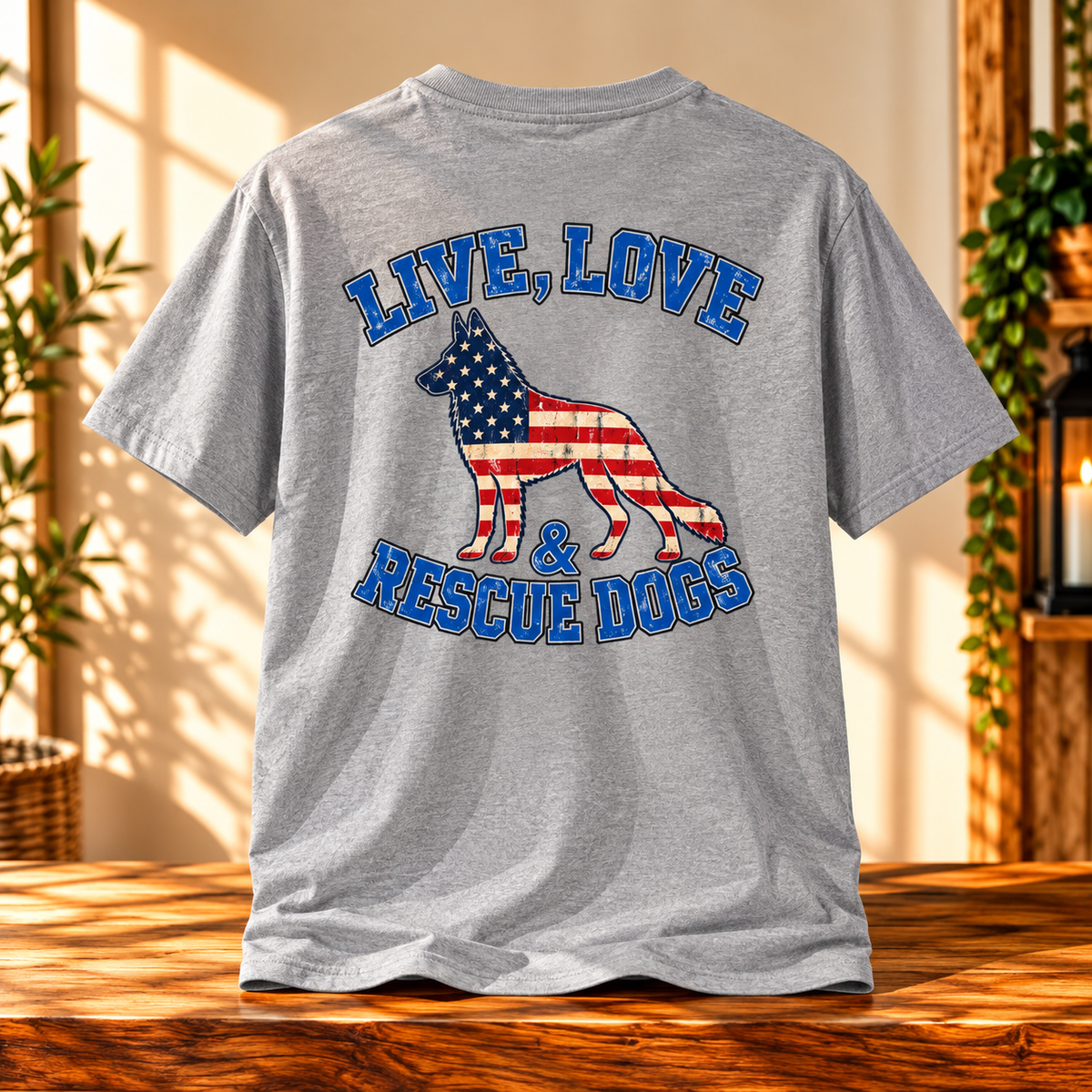Live Love Rescue Dogs Patriotic T-Shirt | Dog Rescue Lover Tee