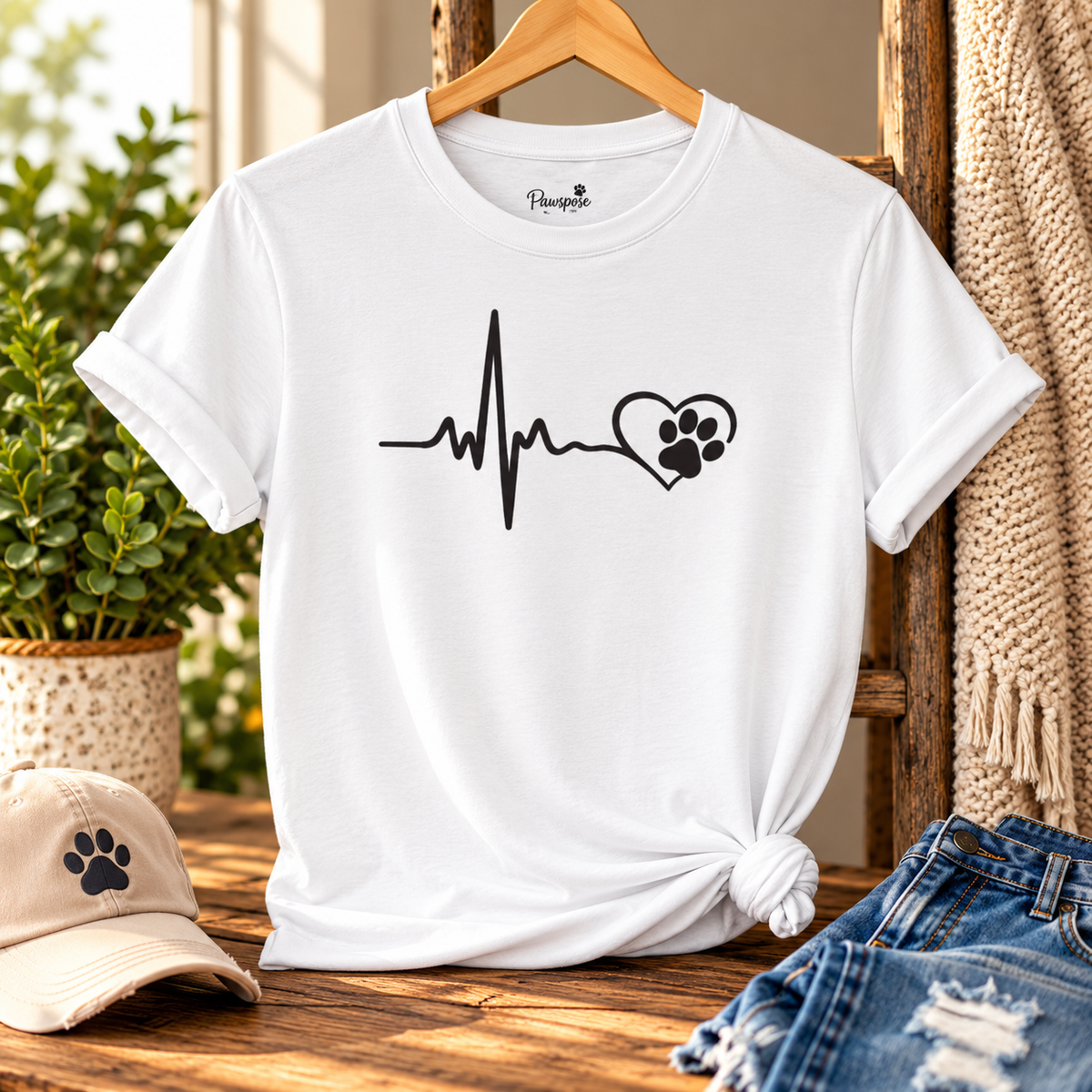 Pet Paw Heartbeat T-Shirt — Dog Lover Paw Print Tee