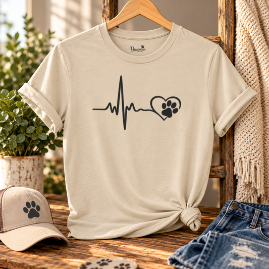 Pet Paw Heartbeat T-Shirt — Dog Lover Paw Print Tee
