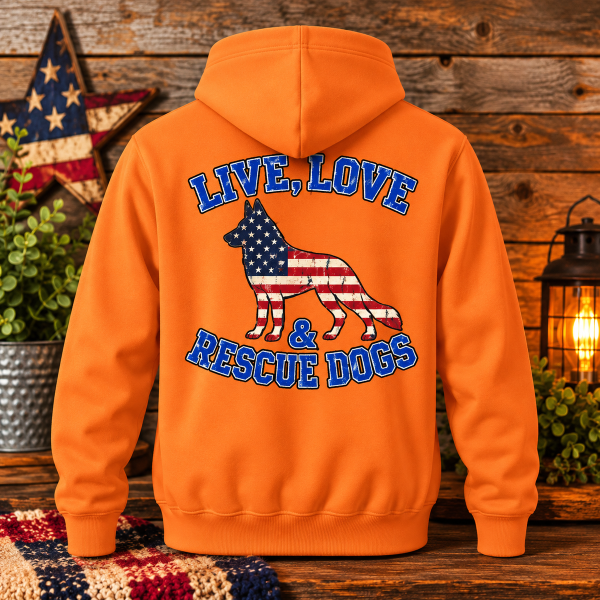 Live, Love & Rescue Dogs Patriotic Hoodie – Unisex Fleece Pullover